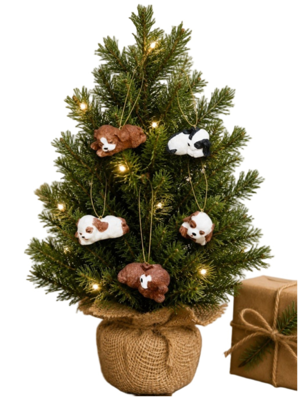 Miniature Sleeping Dog Puppy Christmas Ornaments Set Cavalier Spaniel Lot of 5